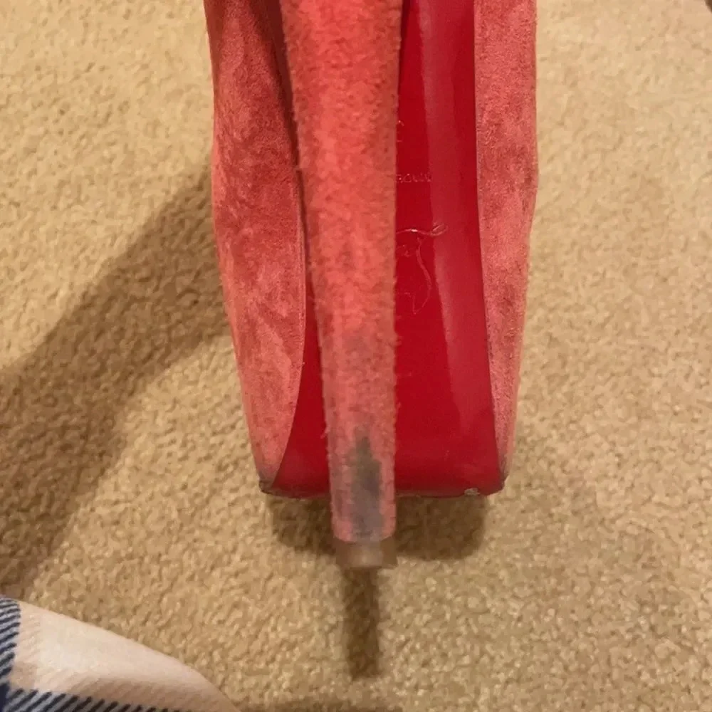 CHRISTIAN Louboutin suede pink platform stilettos